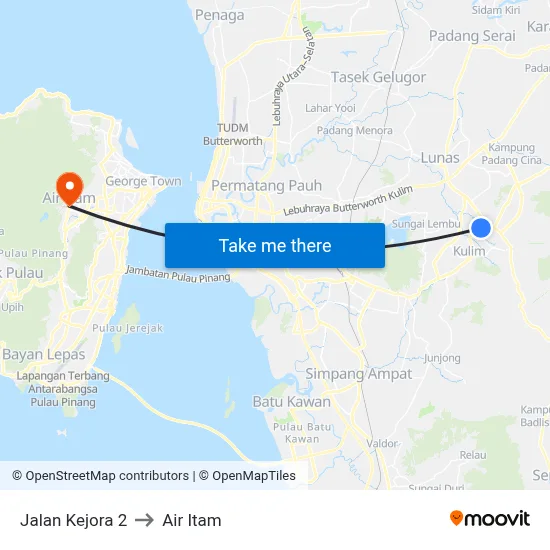 Jalan Kejora 2 to Air Itam map