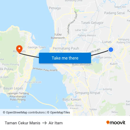 Taman Cekur Manis to Air Itam map