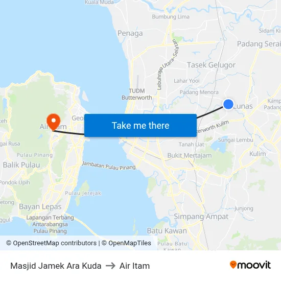 Masjid Jamek Ara Kuda to Air Itam map