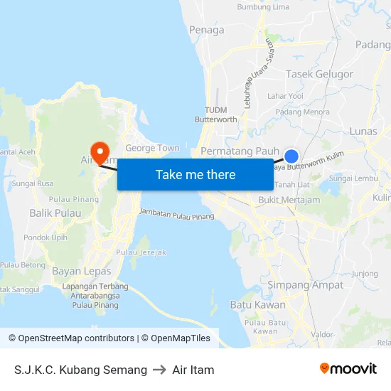 S.J.K.C. Kubang Semang to Air Itam map