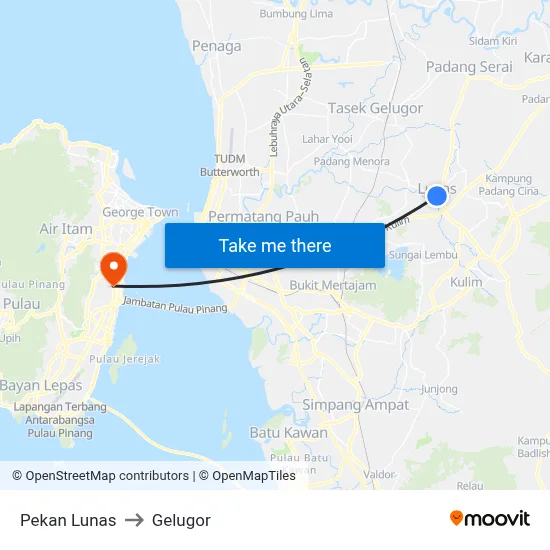 Pekan Lunas to Gelugor map
