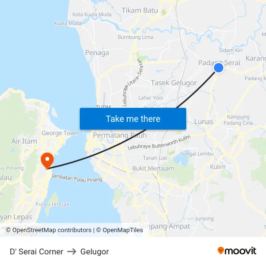 D' Serai Corner to Gelugor map