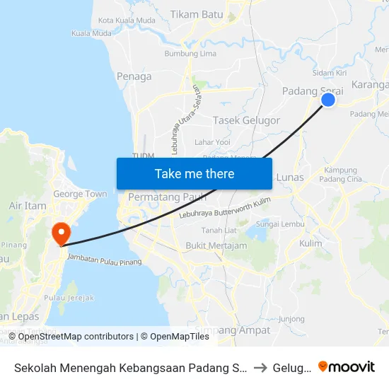 Sekolah Menengah Kebangsaan Padang Serai to Gelugor map