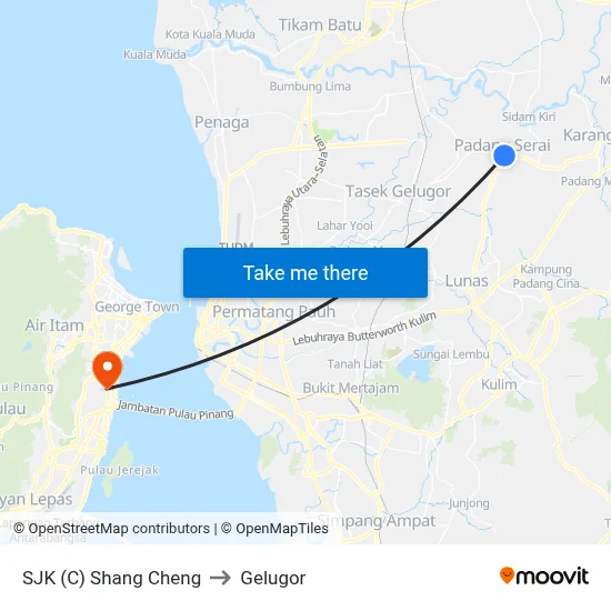 SJK (C) Shang Cheng to Gelugor map