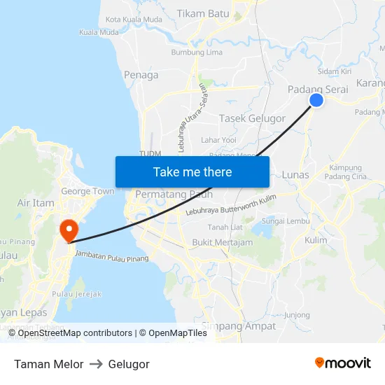 Taman Melor to Gelugor map