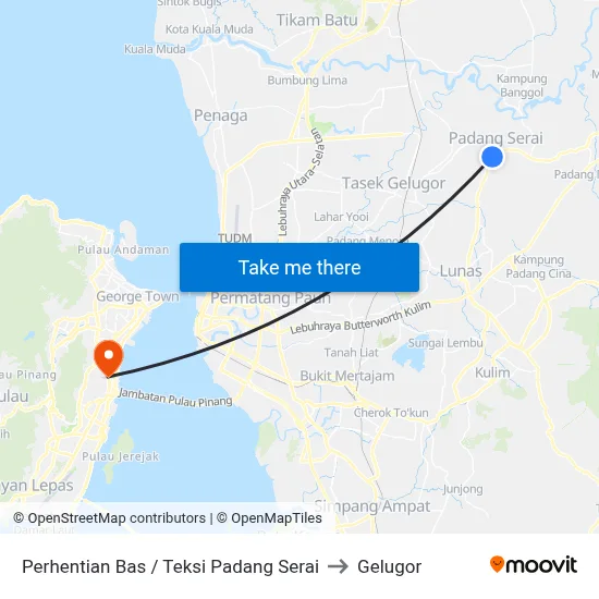 Perhentian Bas / Teksi Padang Serai to Gelugor map