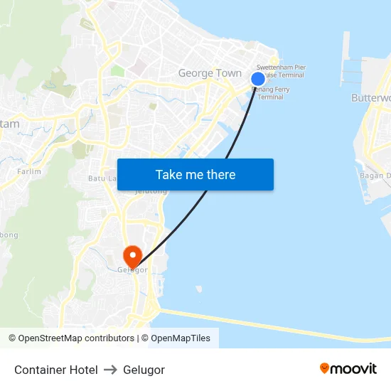 Container Hotel to Gelugor map