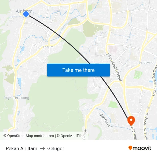 Pekan Air Itam to Gelugor map