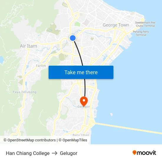 Han Chiang College to Gelugor map