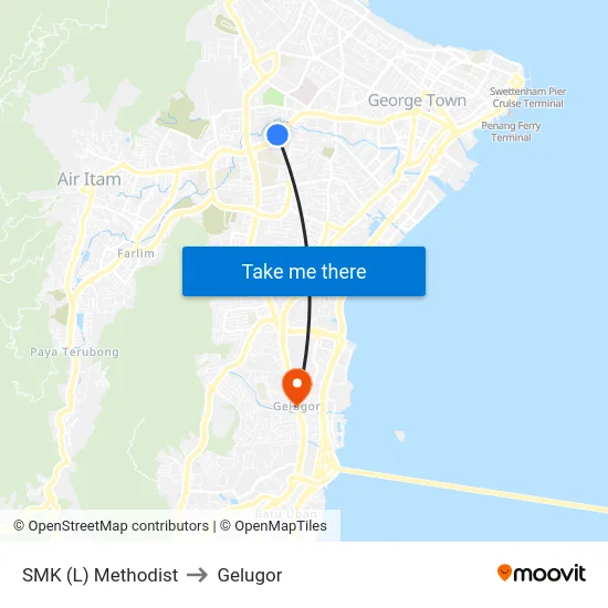 SMK (L) Methodist to Gelugor map