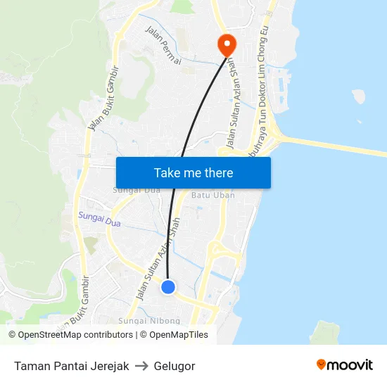 Taman Pantai Jerejak to Gelugor map