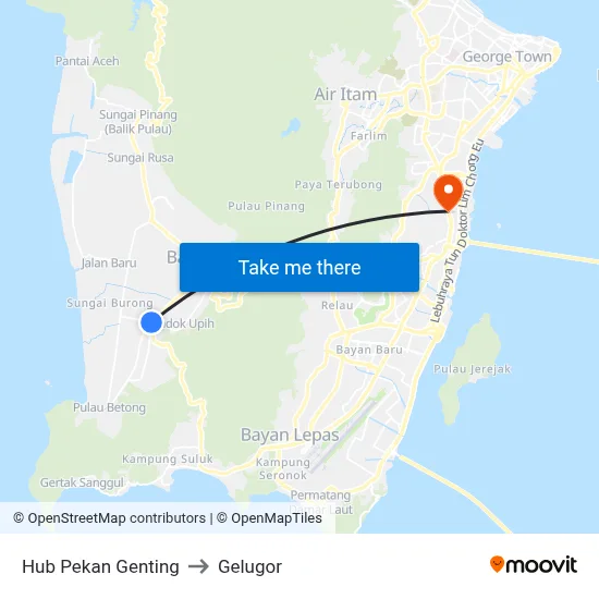 Hub Pekan Genting to Gelugor map