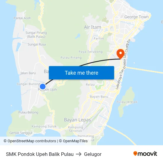 SMK Pondok Upeh Balik Pulau to Gelugor map