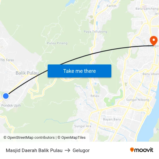Masjid Daerah Balik Pulau to Gelugor map