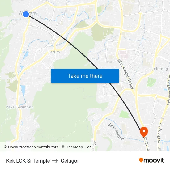 Kek LOK Si Temple to Gelugor map