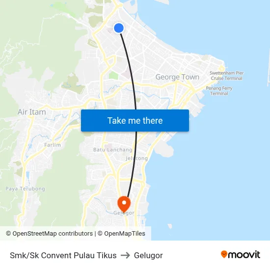 Smk/Sk Convent Pulau Tikus to Gelugor map