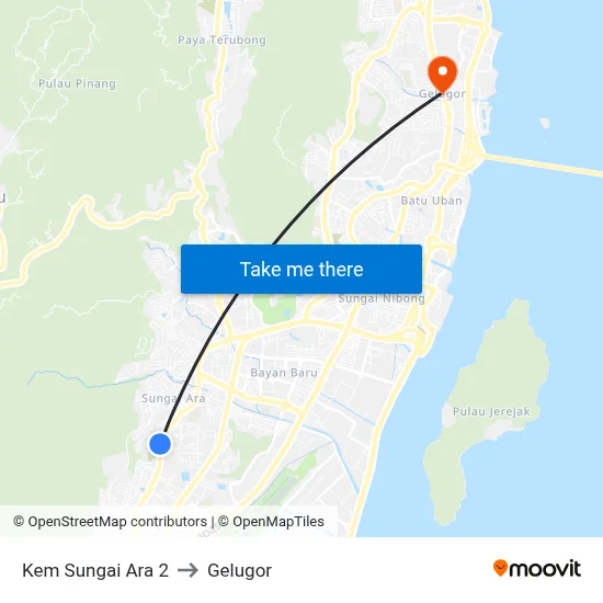 Kem Sungai Ara 2 to Gelugor map