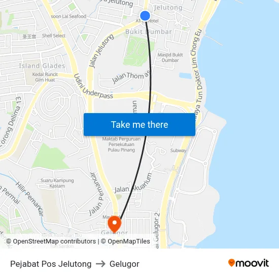 Pejabat Pos Jelutong to Gelugor map