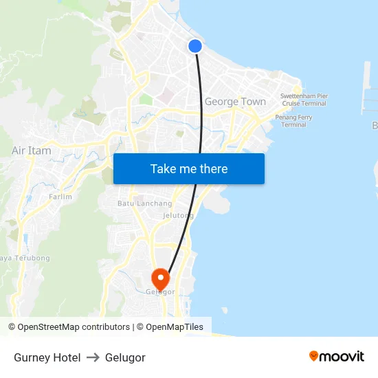 Gurney Hotel to Gelugor map