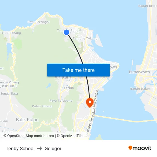 Tenby School to Gelugor map