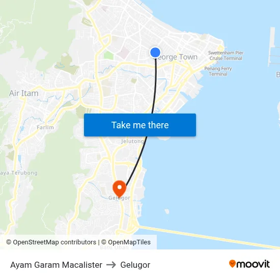 Ayam Garam Macalister to Gelugor map