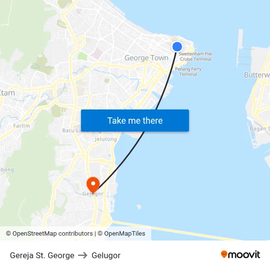 Gereja St. George to Gelugor map
