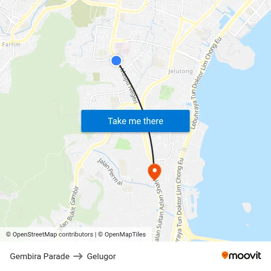 Gembira Parade to Gelugor map