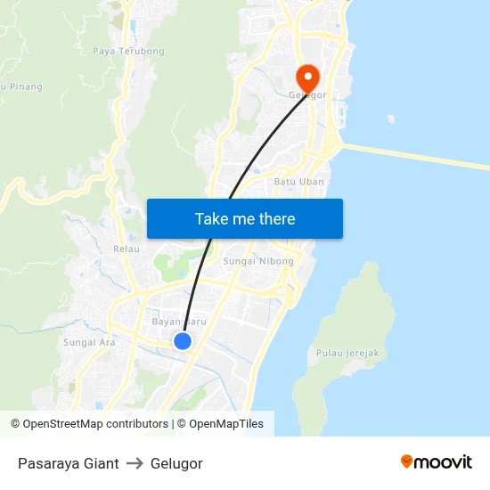 Pasaraya Giant to Gelugor map