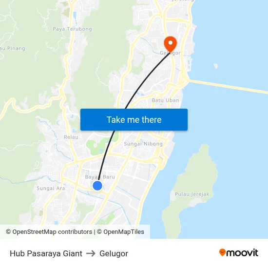 Hub Pasaraya Giant to Gelugor map