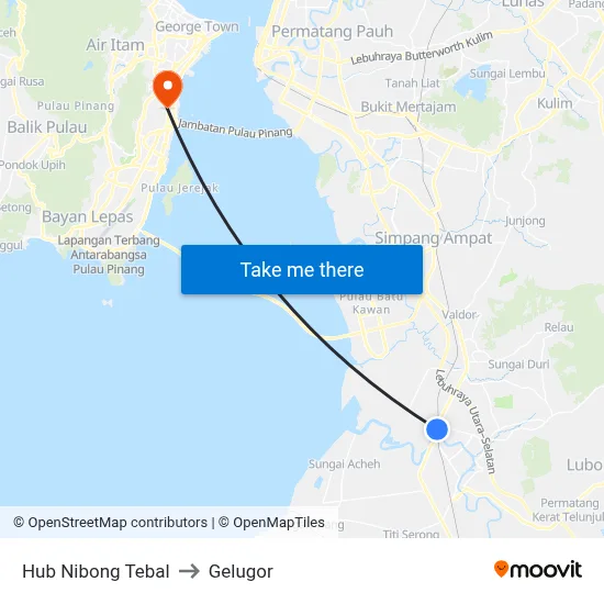 Hub Nibong Tebal to Gelugor map
