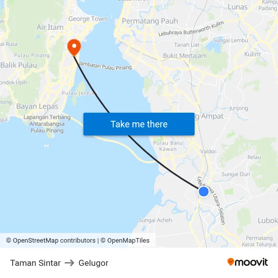 Taman Sintar to Gelugor map
