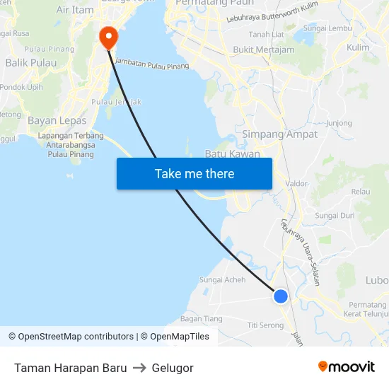 Taman Harapan Baru to Gelugor map