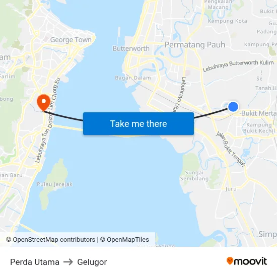 Perda Utama to Gelugor map