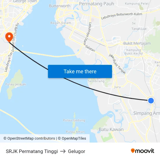 SRJK Permatang Tinggi to Gelugor map