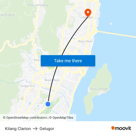 Kilang Clarion to Gelugor map
