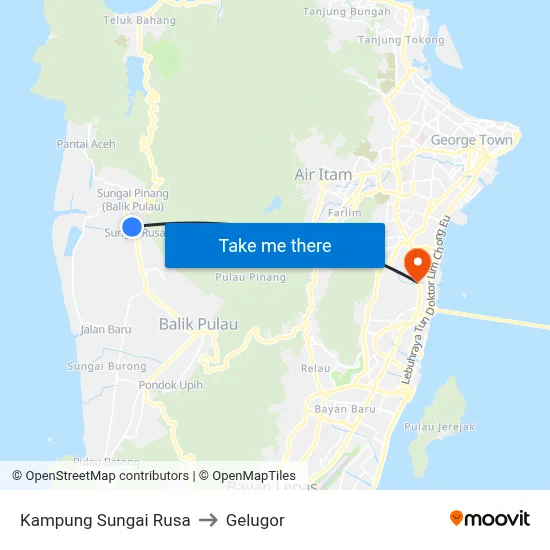 Kampung Sungai Rusa to Gelugor map