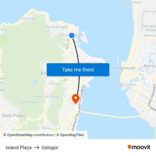 Island Plaza to Gelugor map
