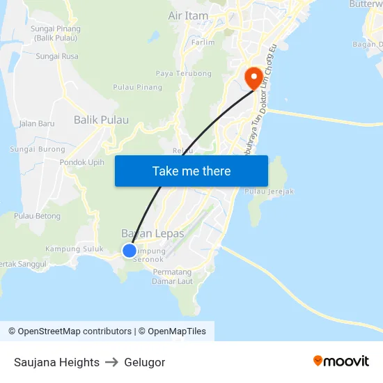 Saujana Heights to Gelugor map