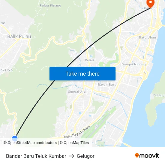 Bandar Baru Teluk Kumbar to Gelugor map