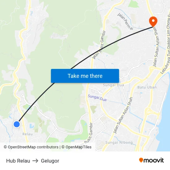 Hub Relau to Gelugor map