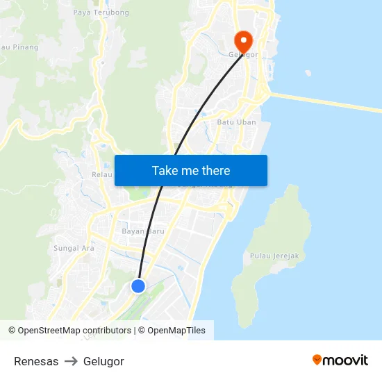 Renesas to Gelugor map