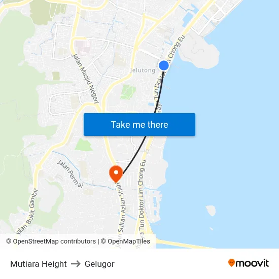 Mutiara Height to Gelugor map