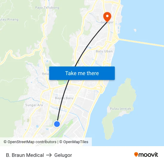 B. Braun Medical to Gelugor map