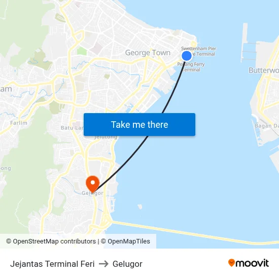 Jejantas Terminal Feri to Gelugor map