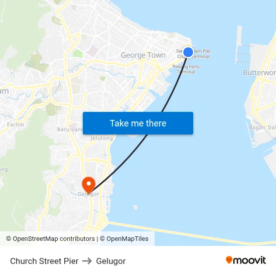 Church Street Pier to Gelugor map