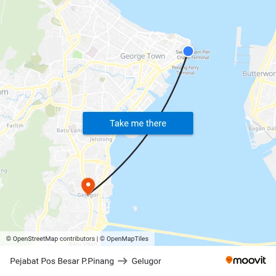 Pejabat Pos Besar P.Pinang to Gelugor map