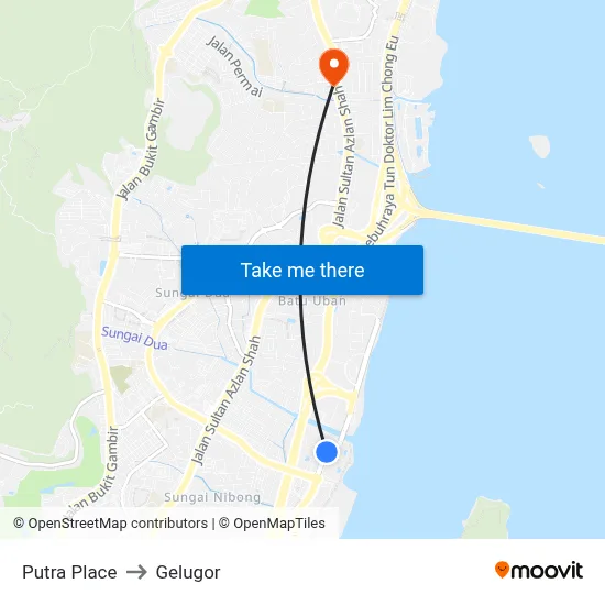 Putra Place to Gelugor map