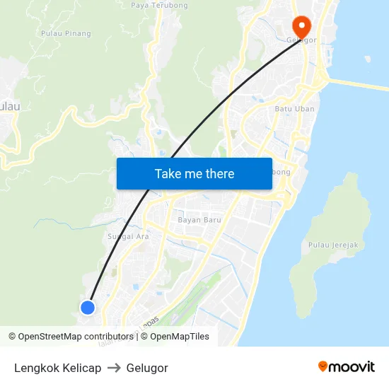 Lengkok Kelicap to Gelugor map
