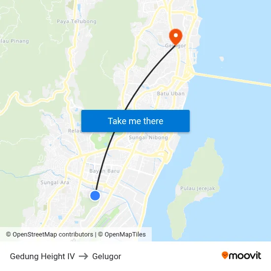 Gedung Height IV to Gelugor map