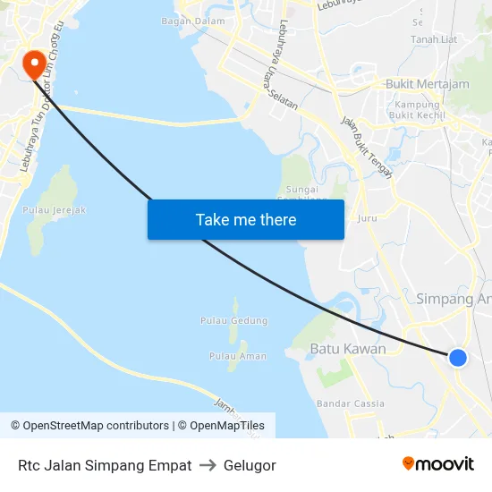 Rtc Jalan Simpang Empat to Gelugor map